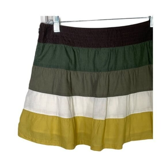 American Eagle Tiered Flare Mini Skirt Size 6 Small Green Stripe Boho - Picture 5 of 11
